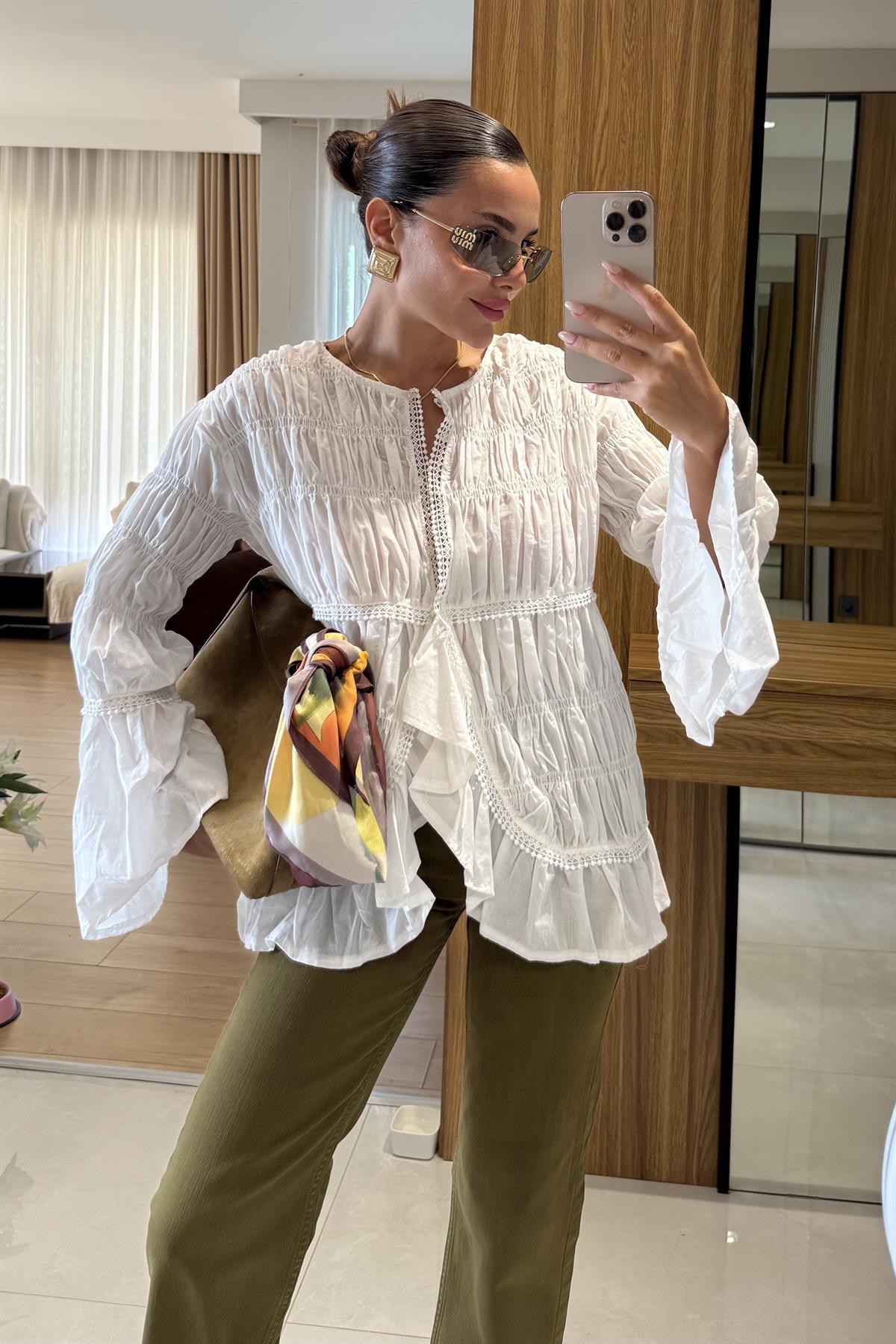 June Beyaz Gipeli Premium Gömlek