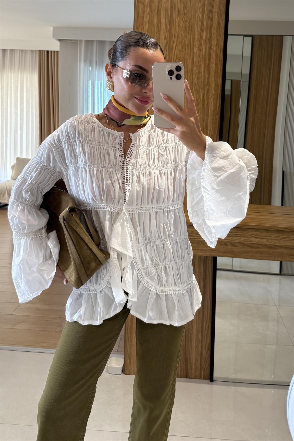 June Beyaz Gipeli Premium Gömlek