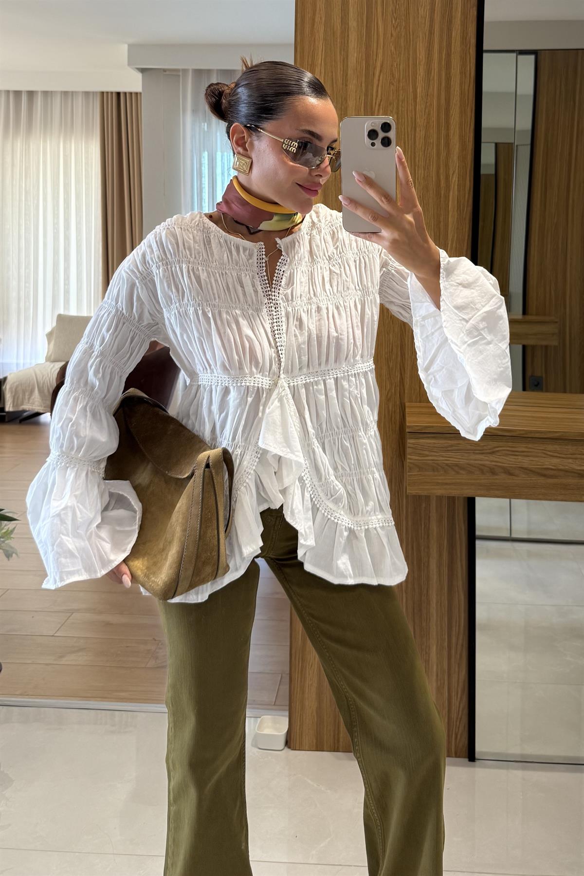 June Beyaz Gipeli Premium Gömlek