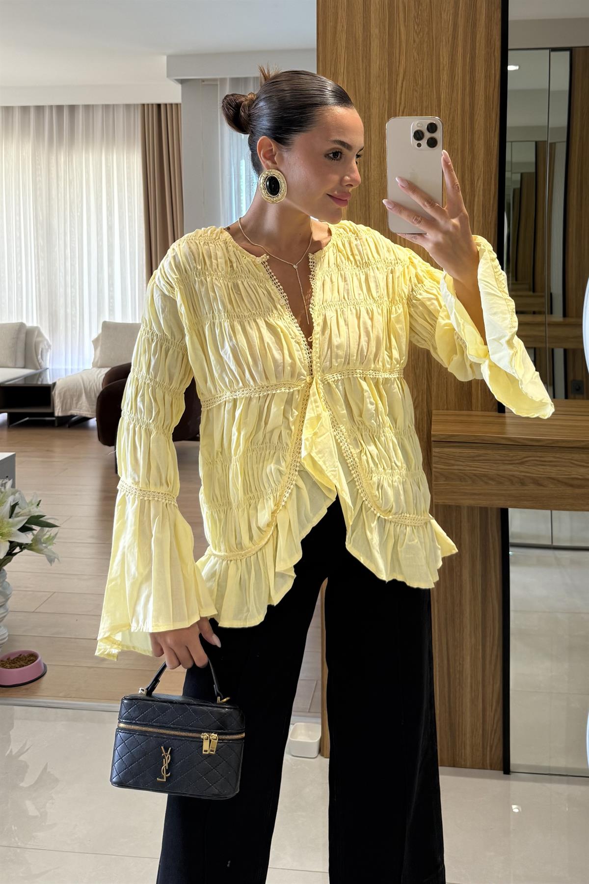 June Sarı Gipeli Premium Gömlek