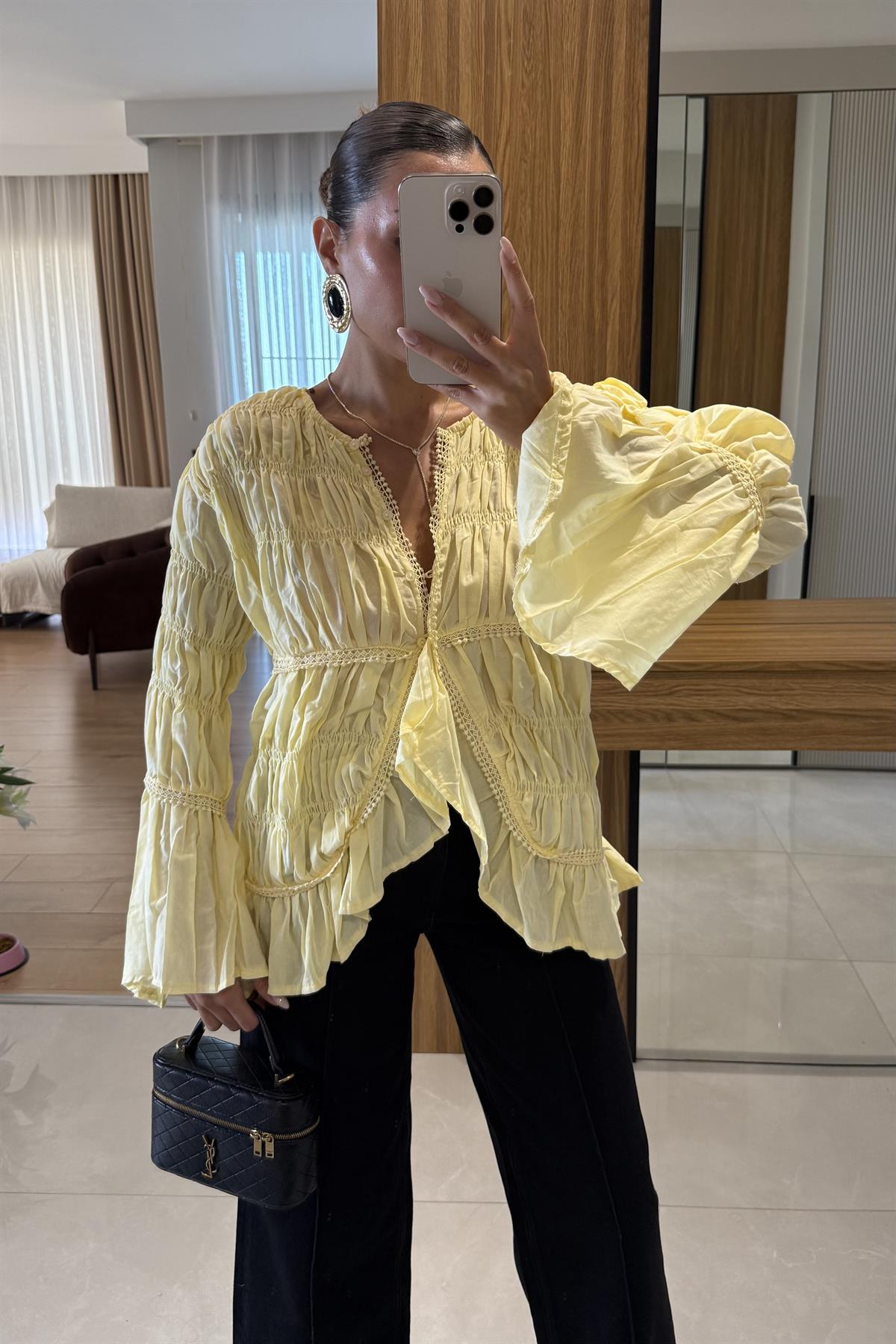 June Sarı Gipeli Premium Gömlek