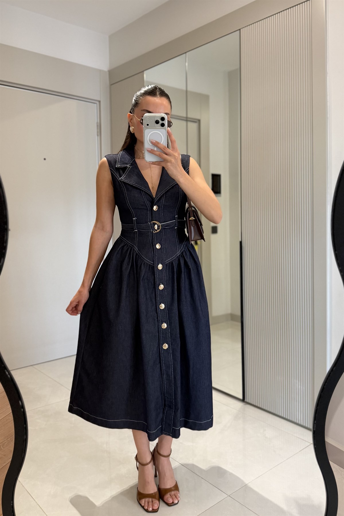 Junior Denim Kloş Etekli Midi Elbise