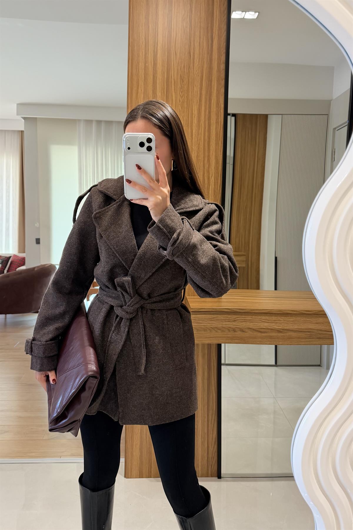 Justin Kahve Kaşe Kuşaklı Kaban