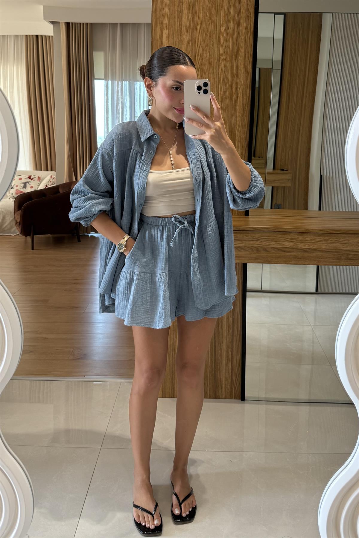 Kaelis Mavi Gömlekli Müslin Takım 