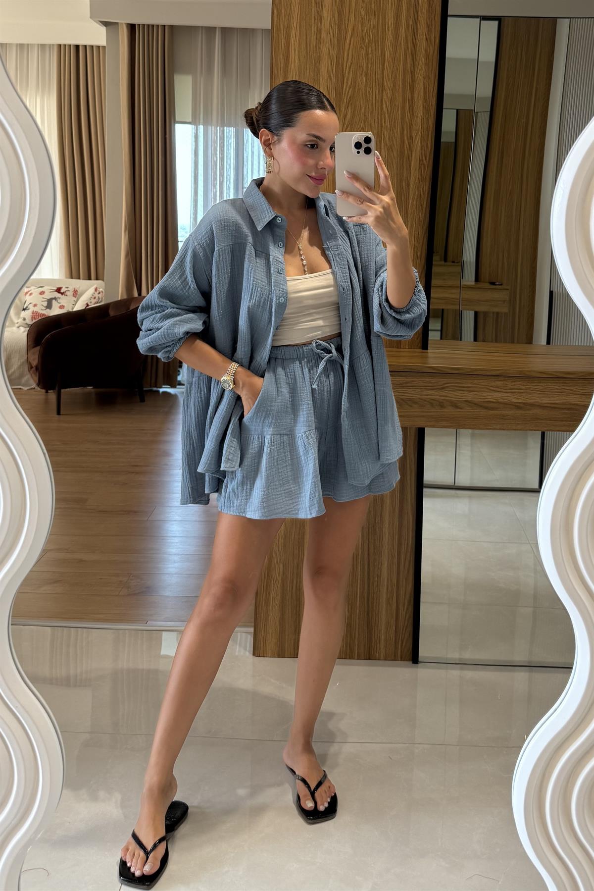 Kaelis Mavi Gömlekli Müslin Takım 