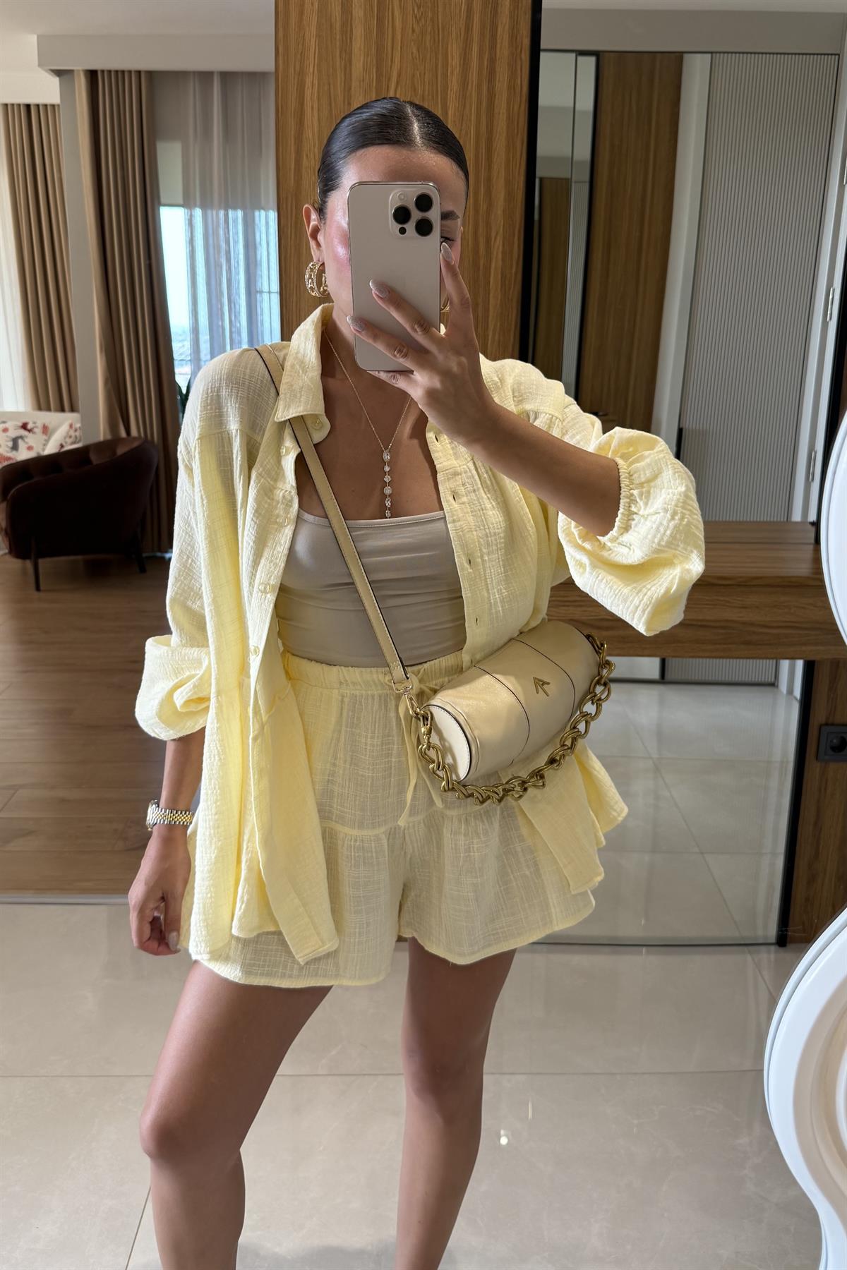 Kaelis Sarı Gömlekli Müslin Takım 