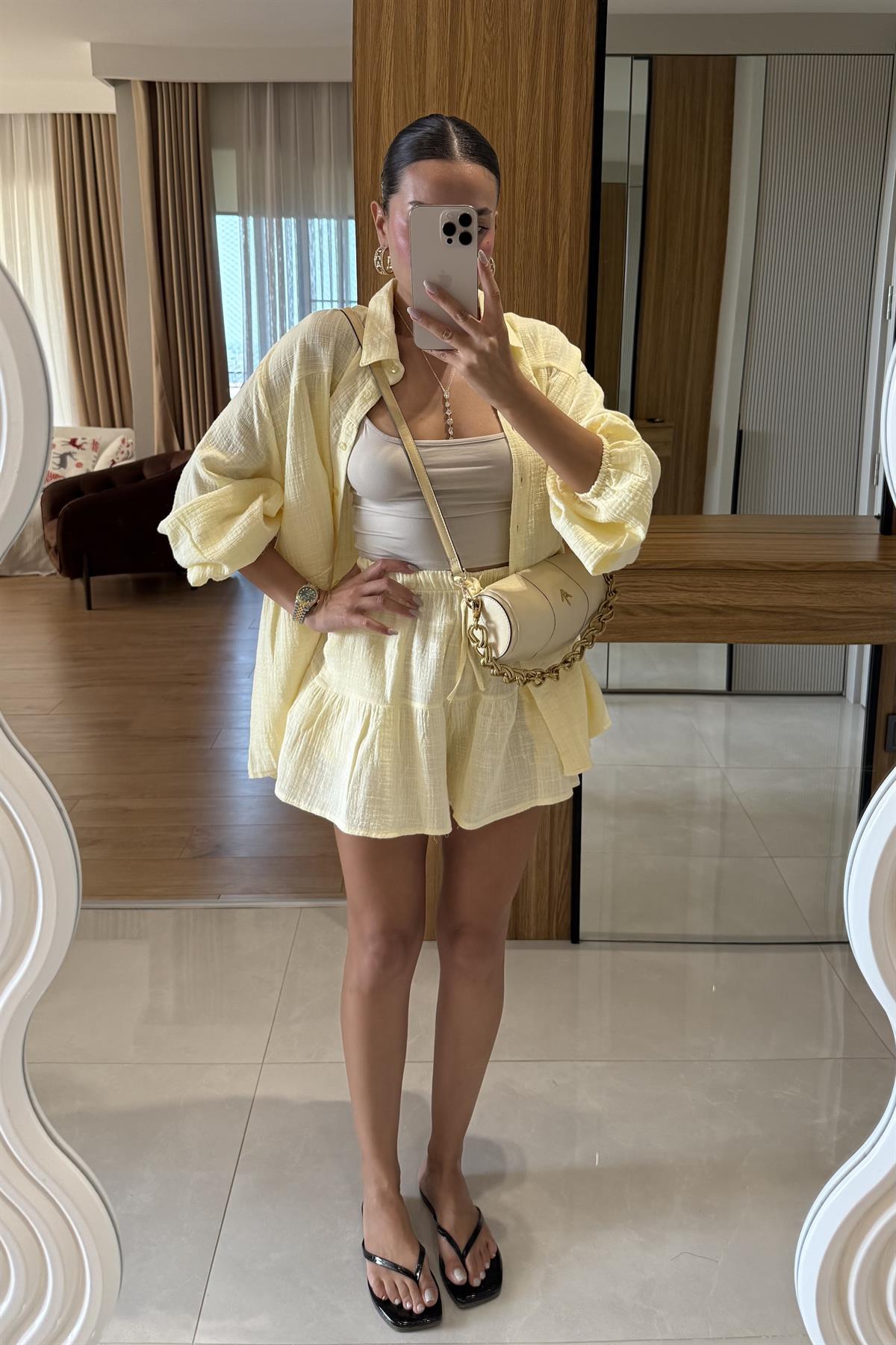 Kaelis Sarı Gömlekli Müslin Takım 