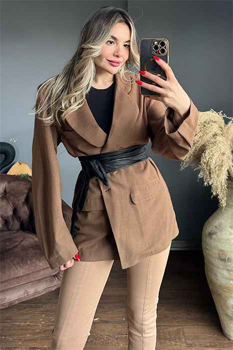 Kahve cep detaylı blazer ceket