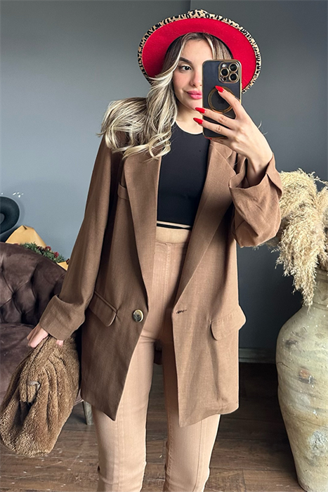 Kahve cep detaylı blazer ceket