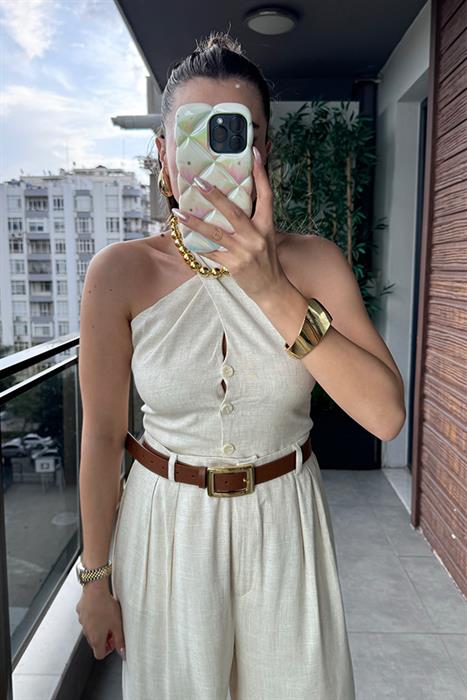 Kahverengi kare gold kemer