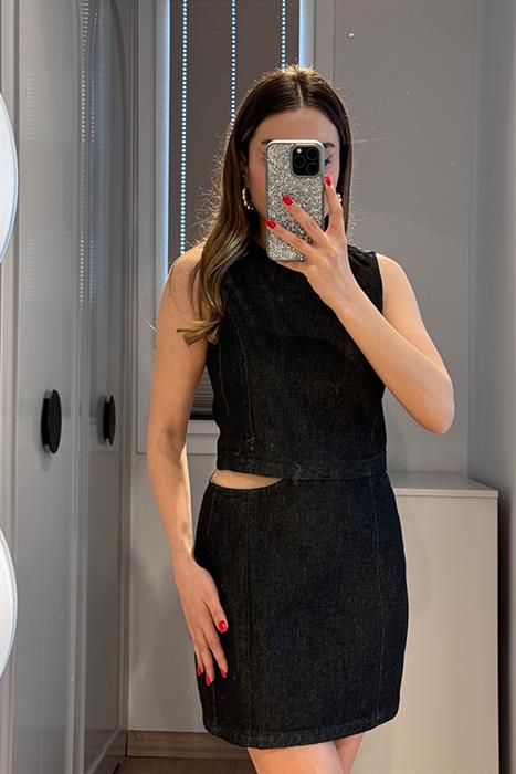 Kaia Bel Dekolteli Kot Elbise