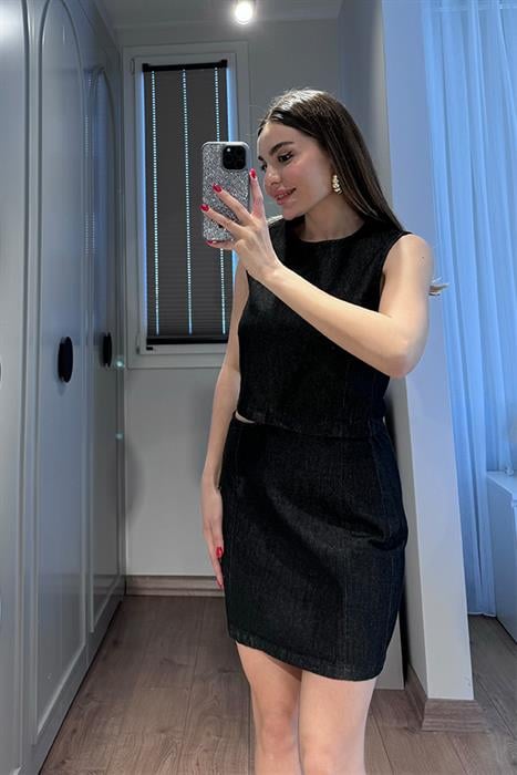 Kaia Bel Dekolteli Kot Elbise