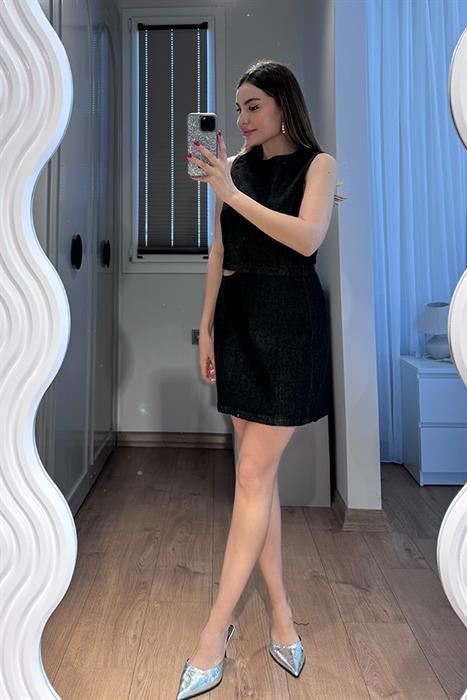 Kaia Bel Dekolteli Kot Elbise