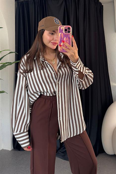 Darlıng Kahve Şeritli Gömlek 