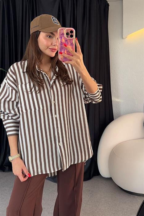 Darlıng Kahve Şeritli Gömlek 