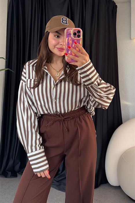 Darlıng Kahve Şeritli Gömlek 