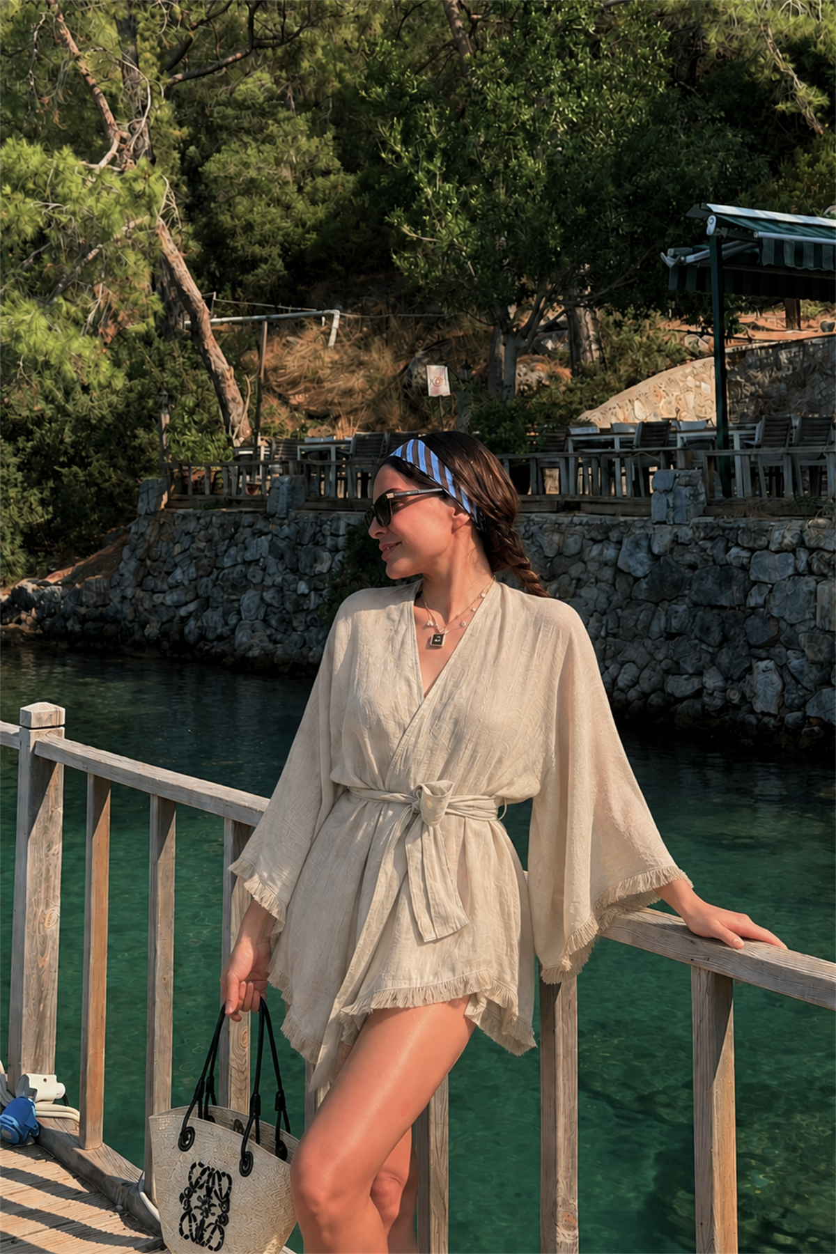 Kalie Taş Kuşaklı Püsküllü Kimono Gömlek