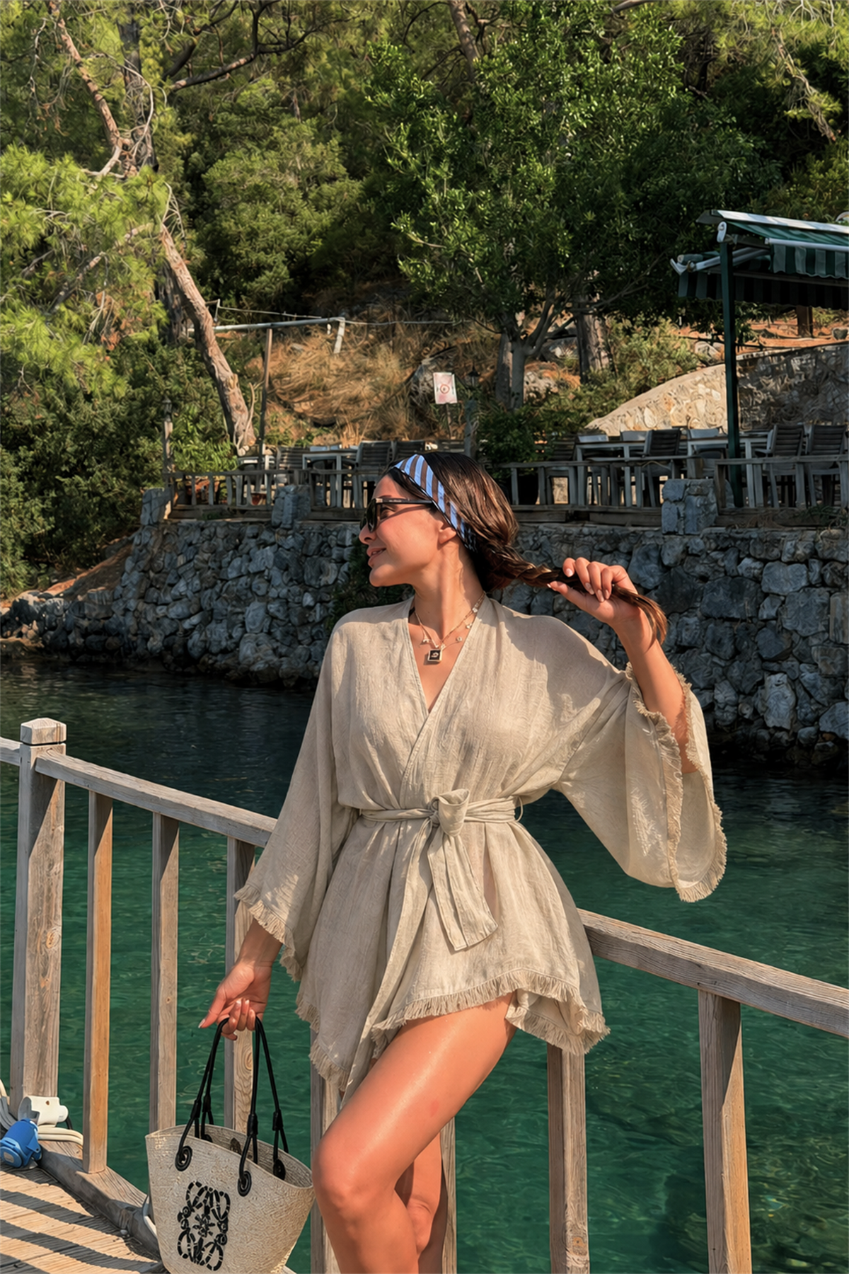 Kalie Taş Kuşaklı Püsküllü Kimono Gömlek