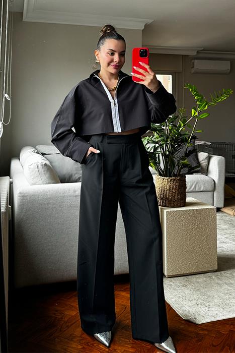 Karen Fermuarlı Tasarım Gömlek - Siyah