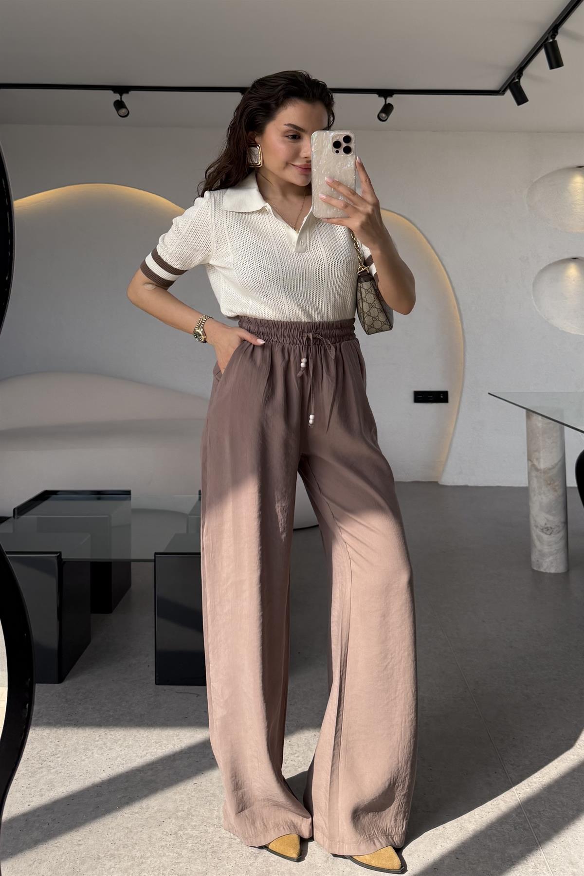 Karina Ekru Polo Yaka Merserize İnce Triko