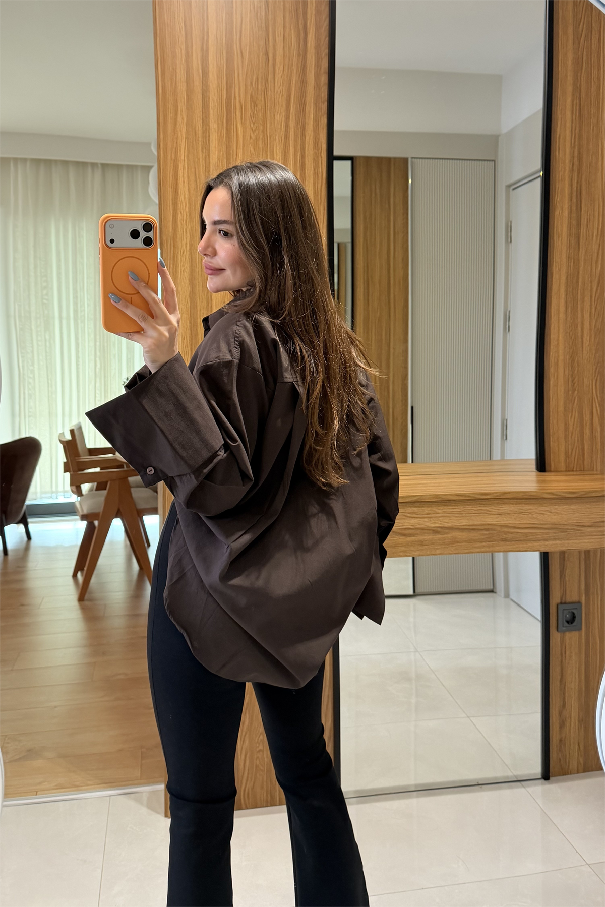 Karoline Kahve Kol Manşetli Gömlek