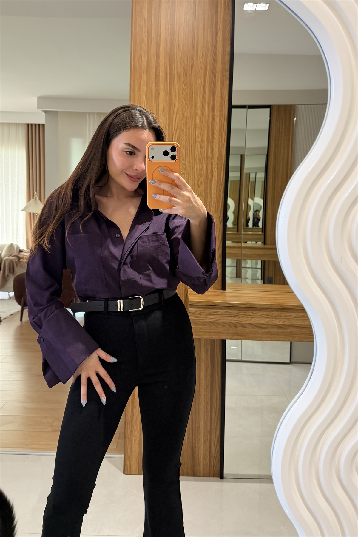 Karoline Mürdüm Kol Manşetli Gömlek