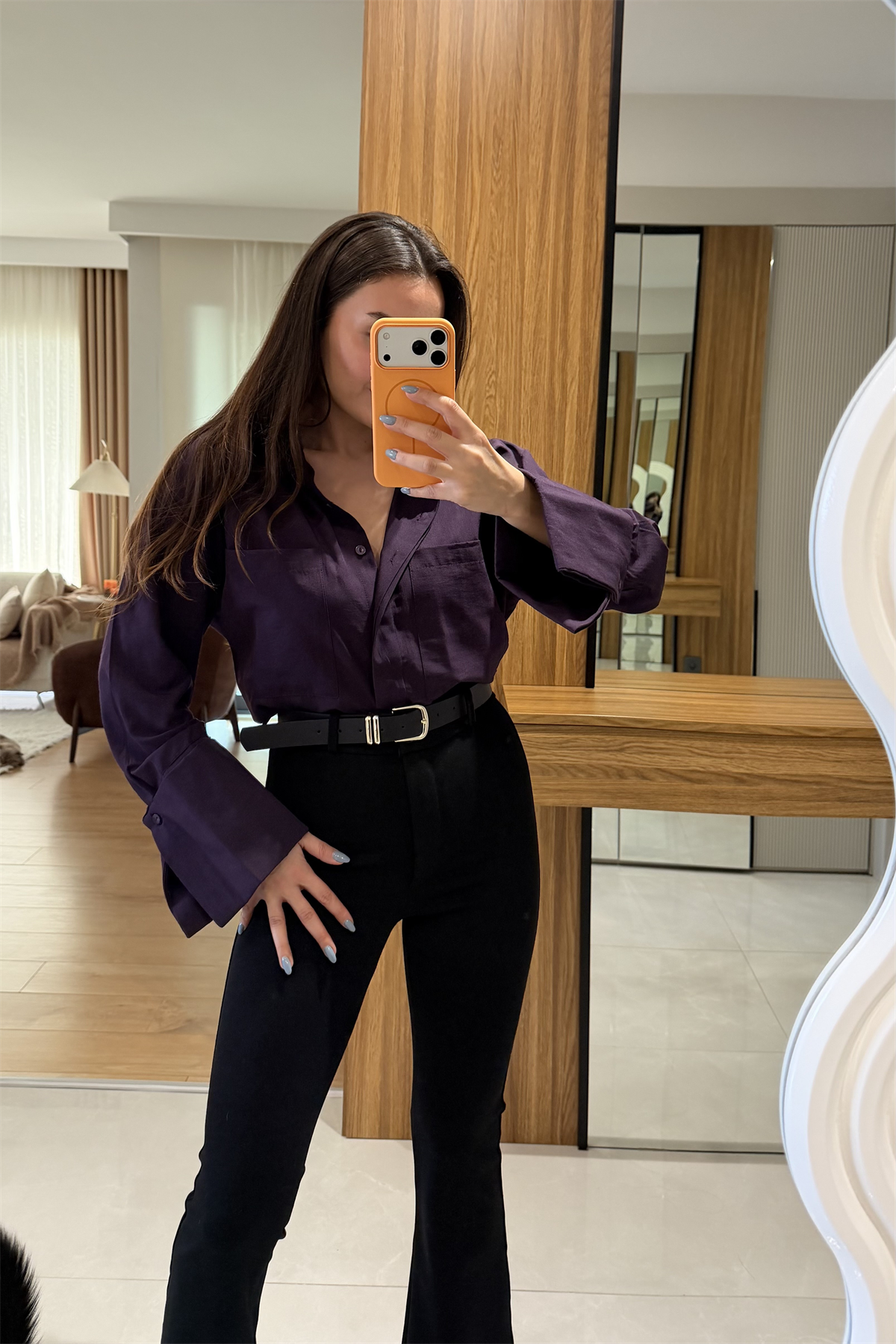 Karoline Mürdüm Kol Manşetli Gömlek