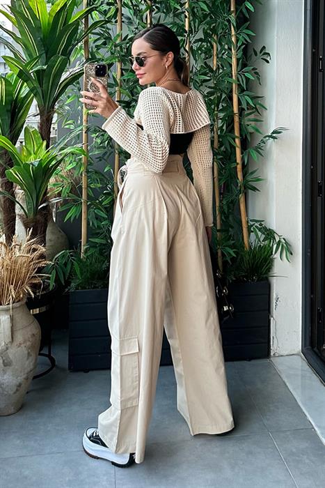 Kate Bel Kemerli Kargo Pantolon - Ekru