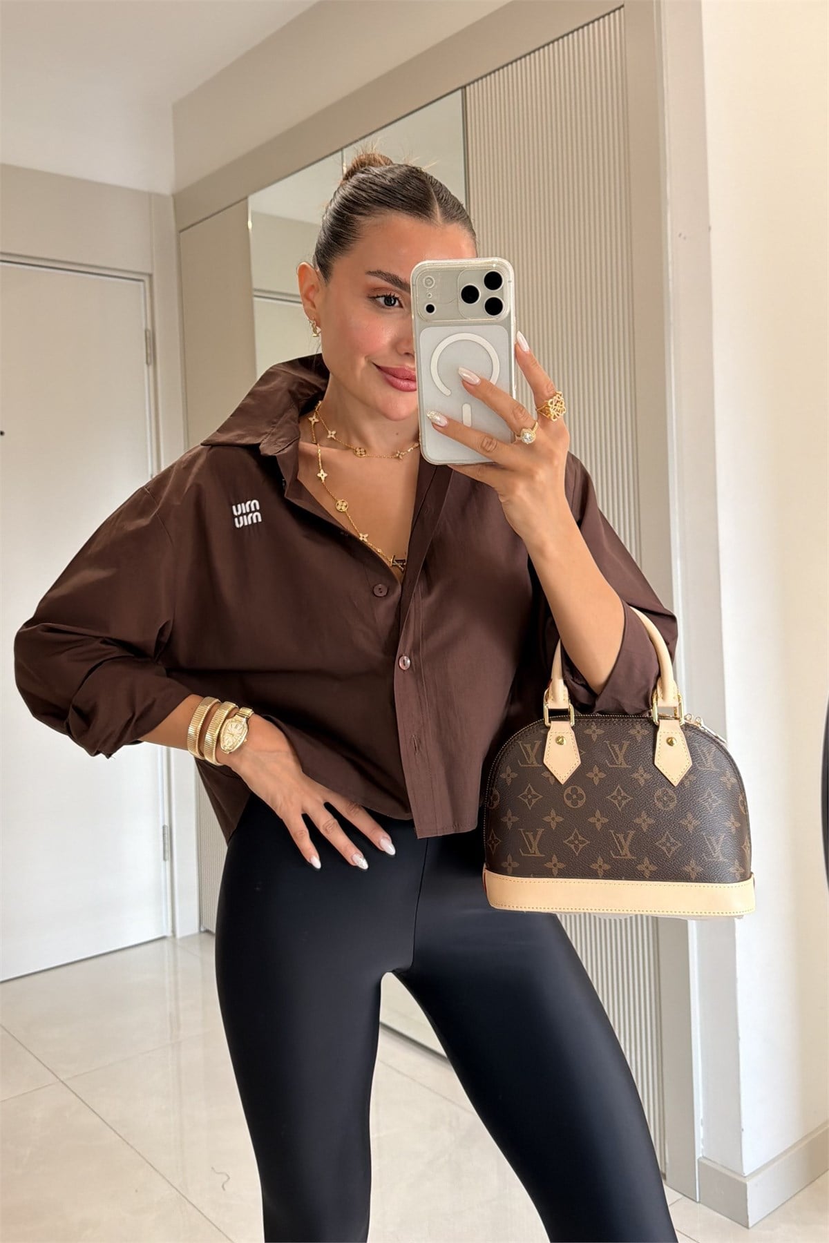 Katherina Kahve Marka Model Poplin Gömlek