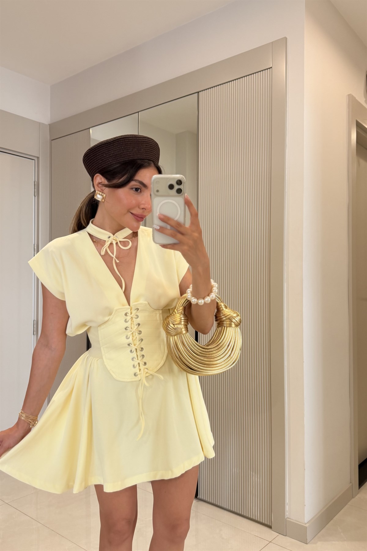 Katie Sarı Korse Detaylı Tasarım Elbise