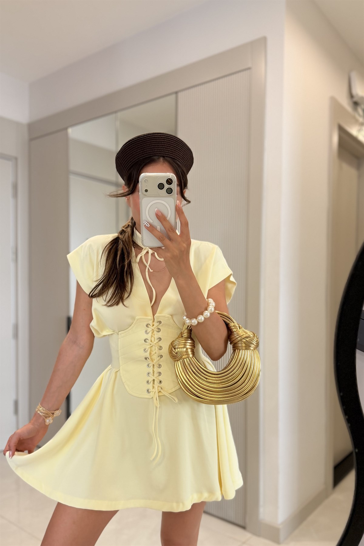Katie Sarı Korse Detaylı Tasarım Elbise