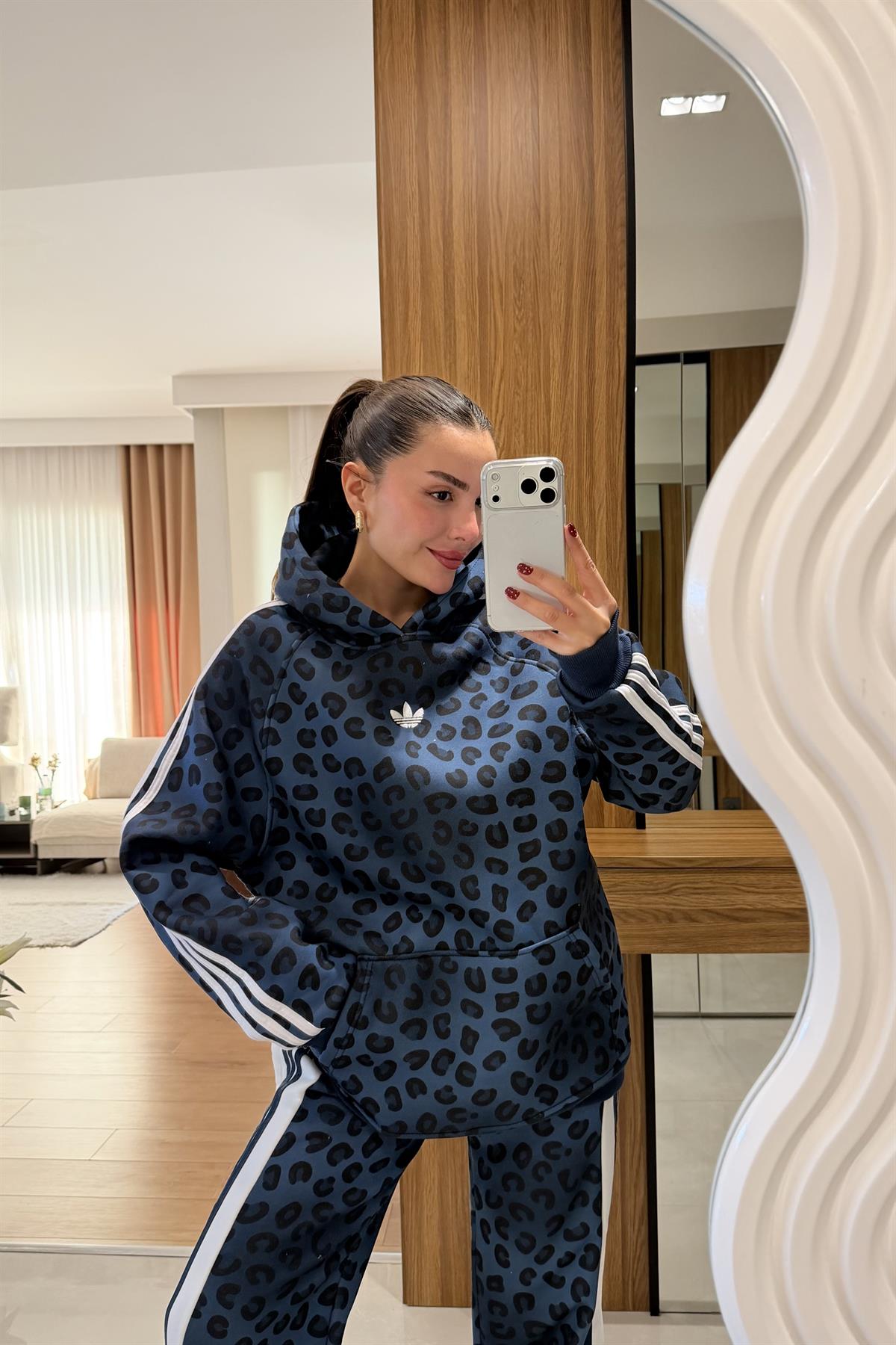 Katrusya Lacivert Leopar Şardonlu Eşofman Takımı