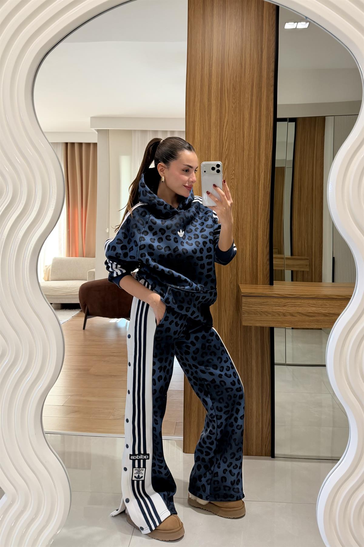 Katrusya Lacivert Leopar Şardonlu Eşofman Takımı