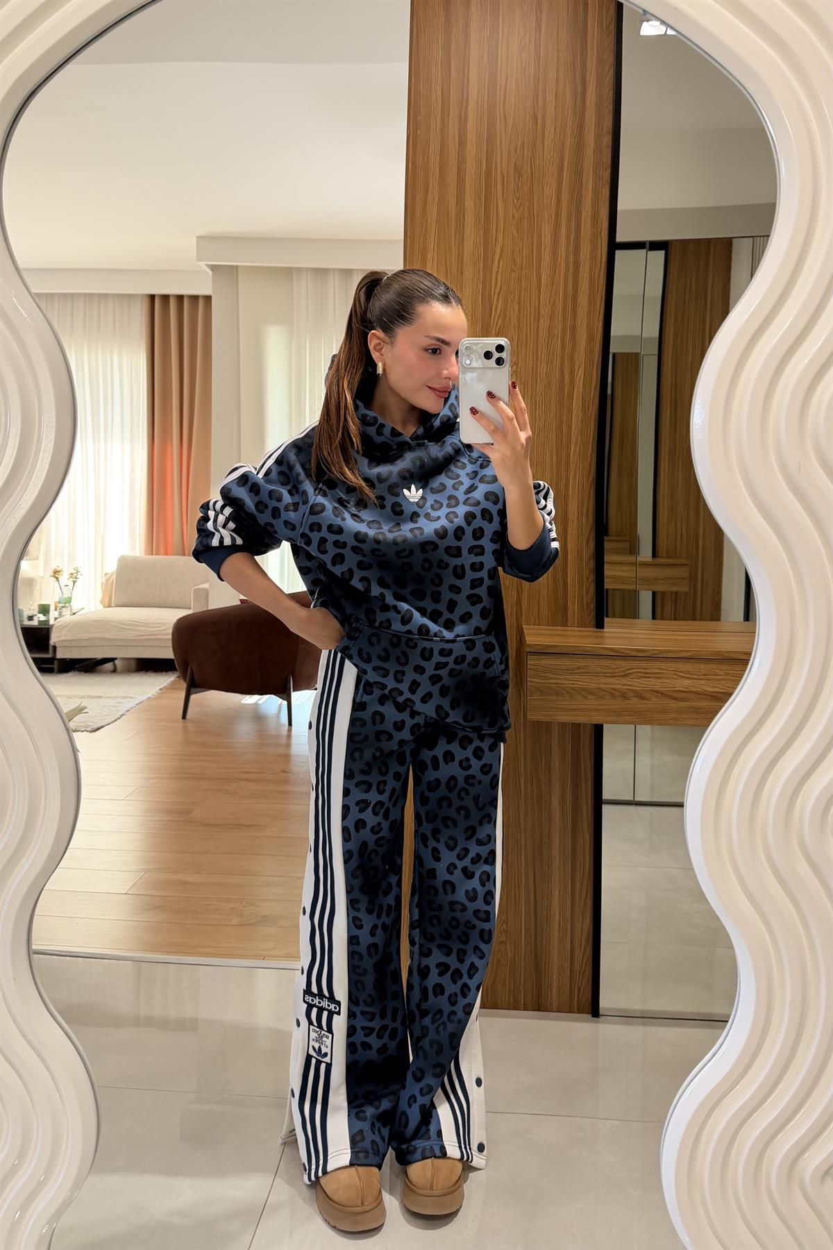 Katrusya Lacivert Leopar Şardonlu Eşofman Takımı