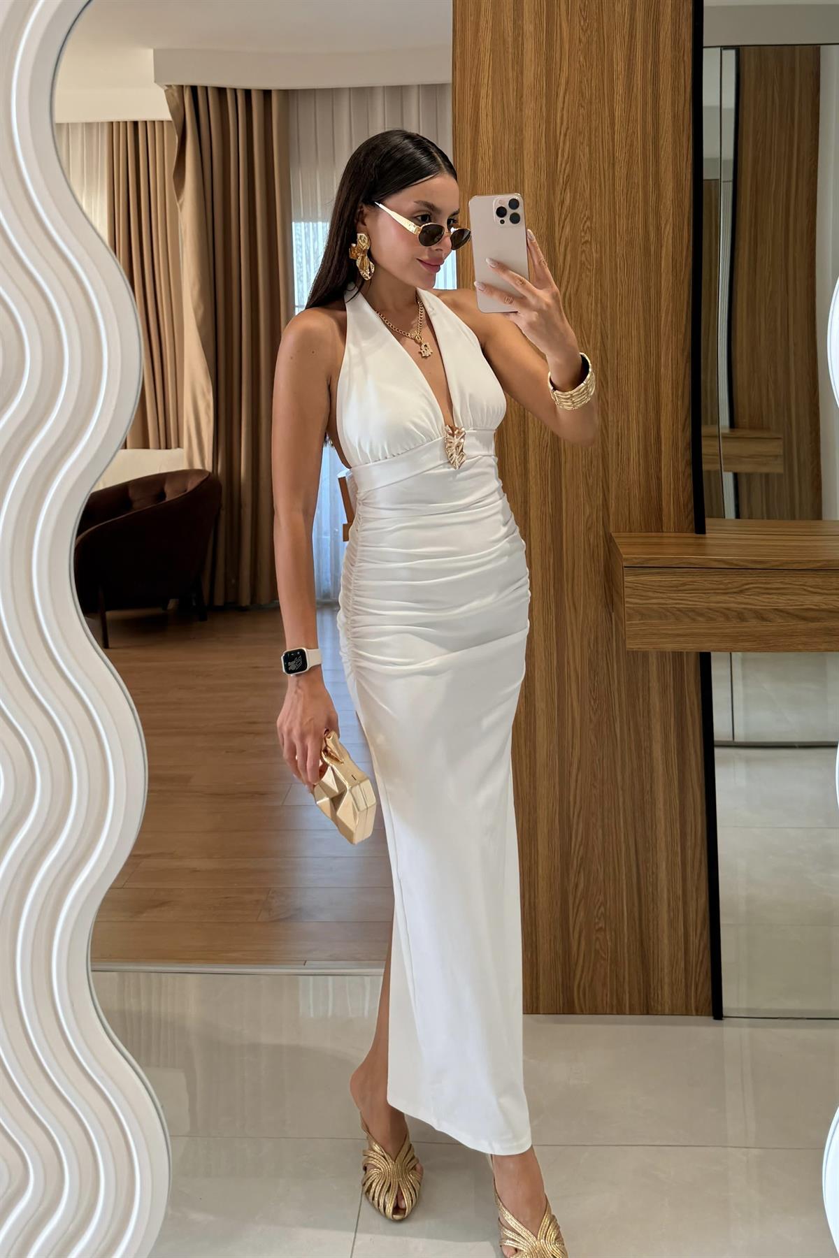 Keira Beyaz Aksesuar Detaylı Elbise