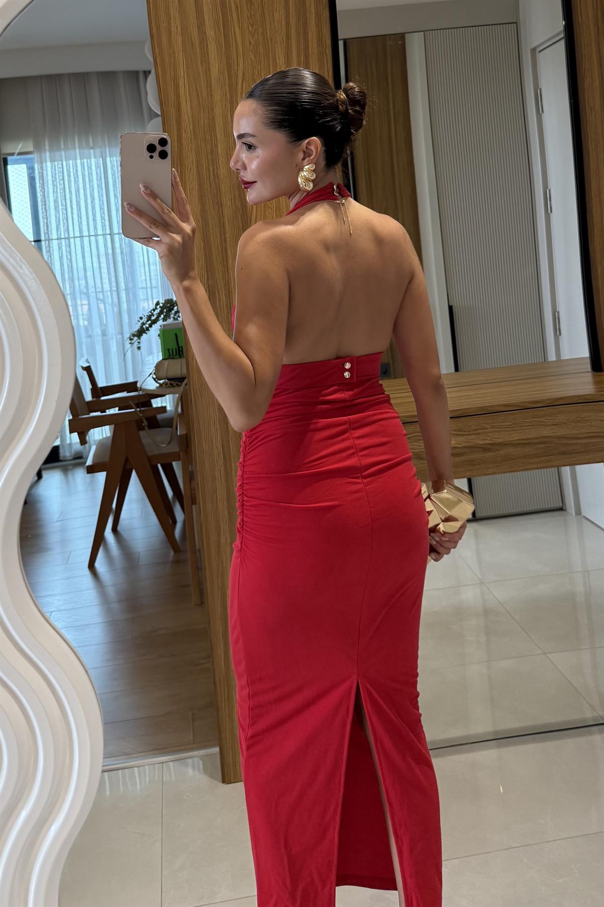 Keira Kırmızı Aksesuar Detaylı Elbise