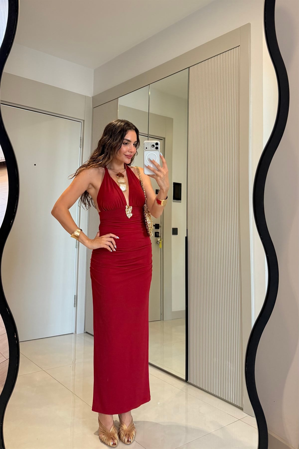 Keira Kırmızı Sandy Aksesuar Detaylı Elbise