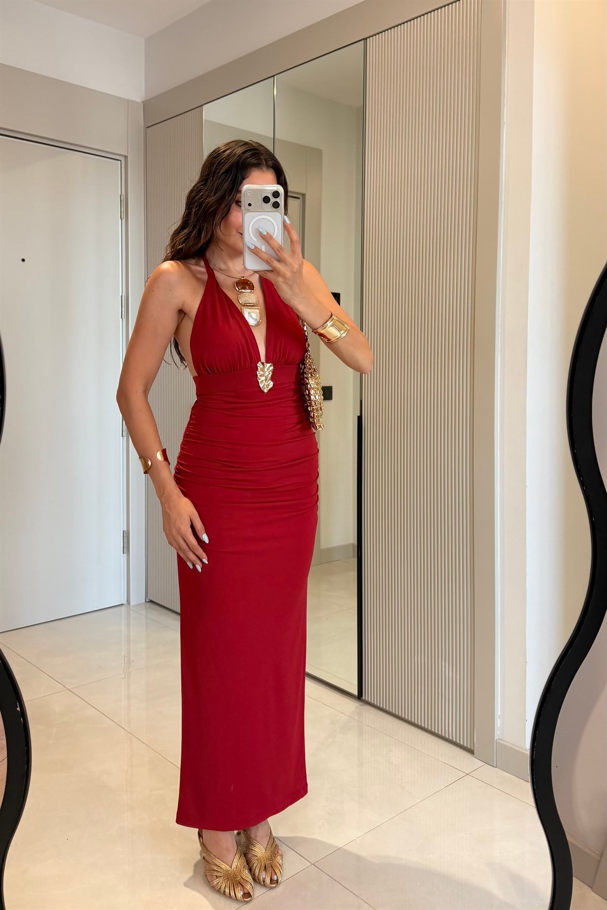 Keira Kırmızı Sandy Aksesuar Detaylı Elbise