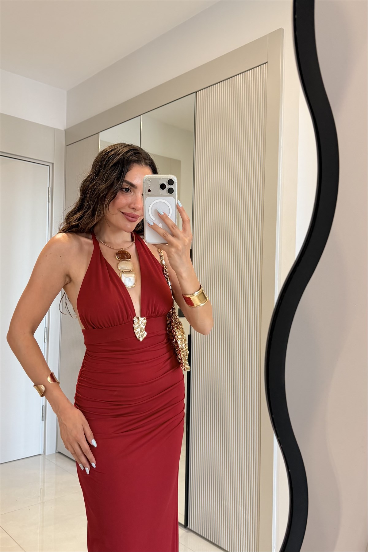 Keira Kırmızı Sandy Aksesuar Detaylı Elbise