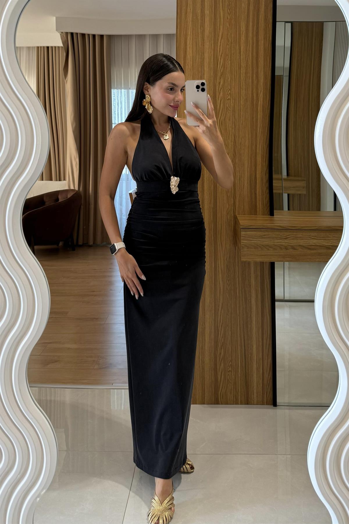 Keira Siyah Aksesuar Detaylı Elbise