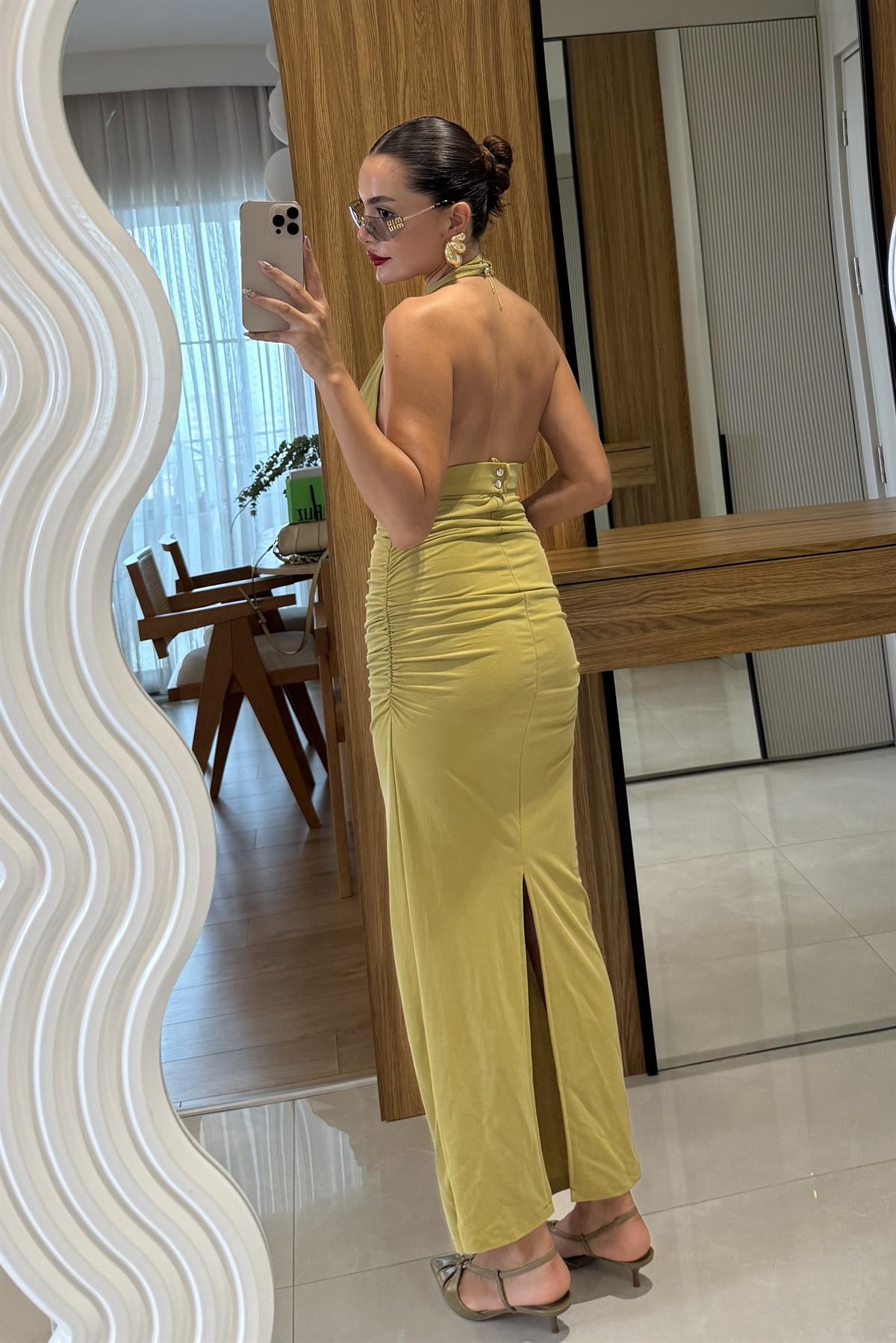 Keira Zeytin Yeşili Aksesuar Detaylı Elbise