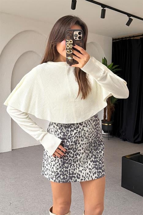 Keith Beyaz Leopar Mini Etek 