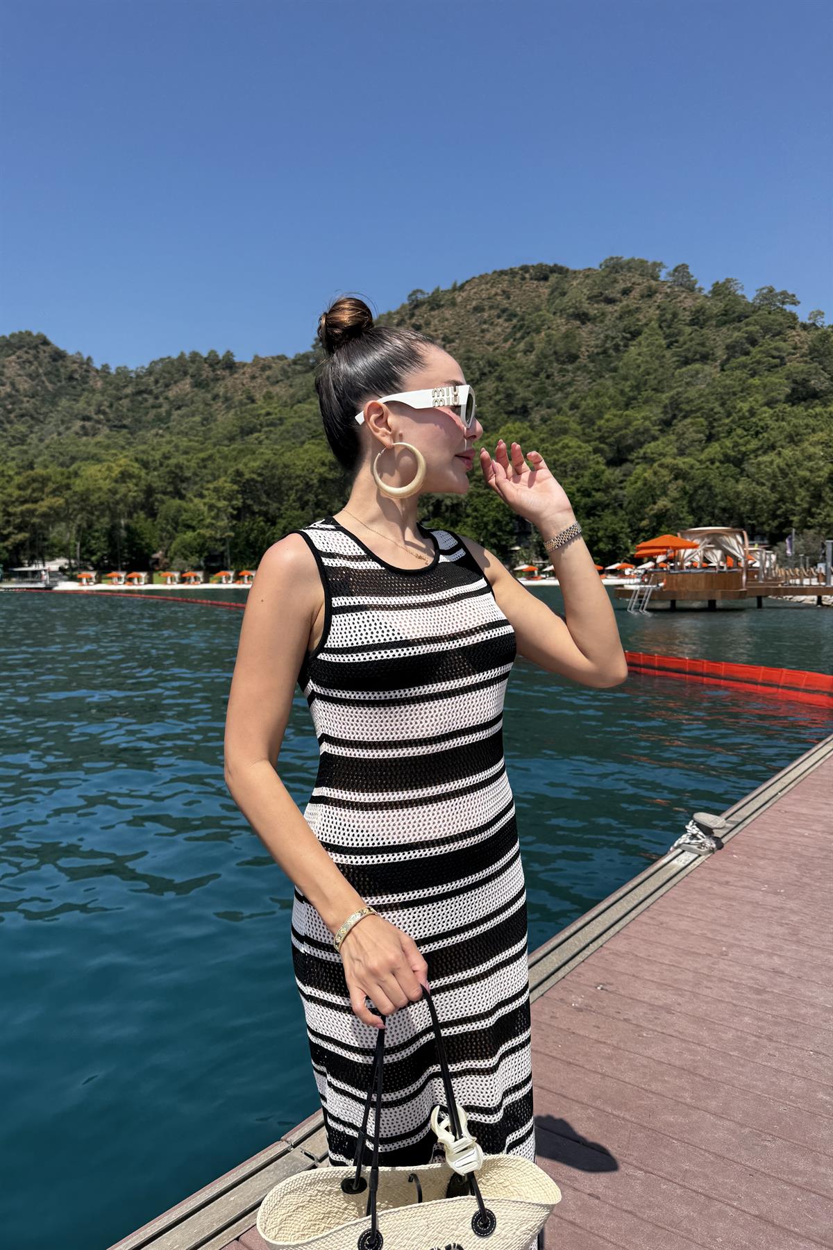 Keith Çizgili Uzun Plaj Elbisesi 