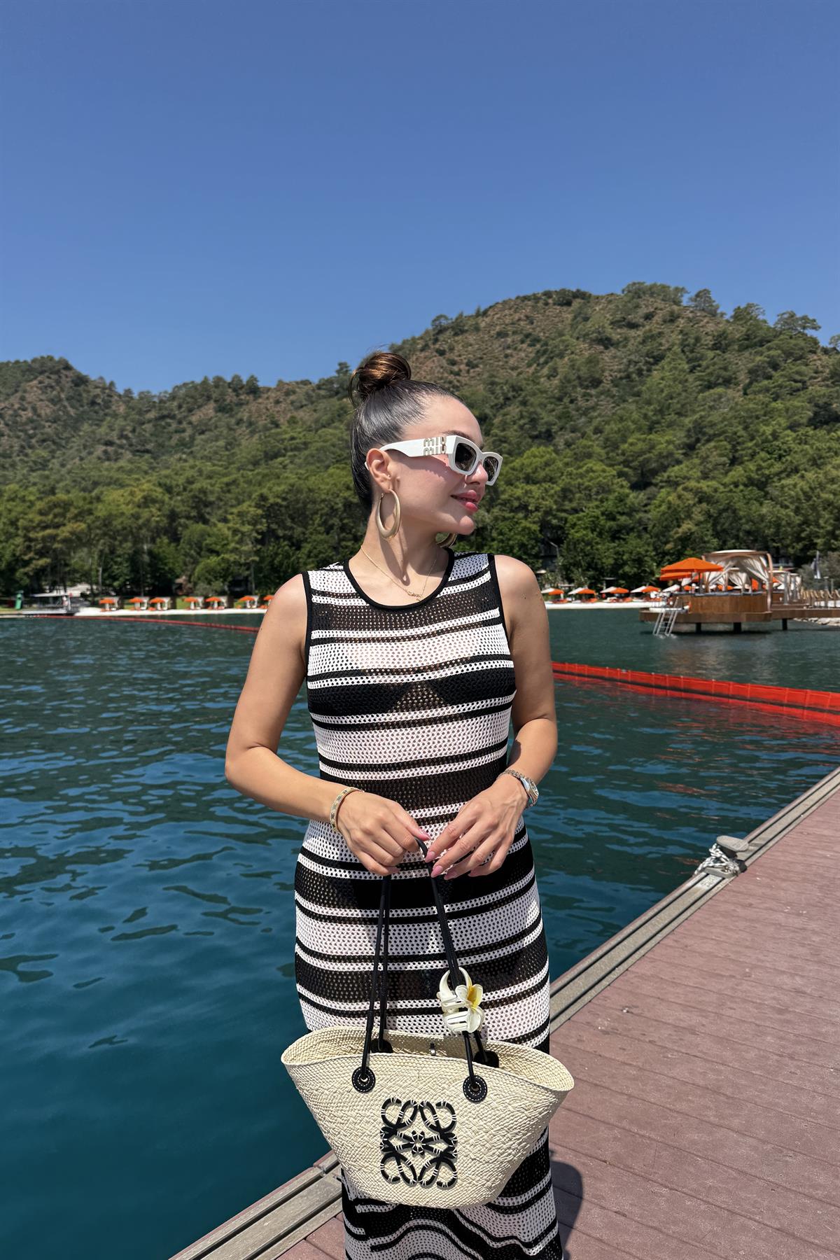 Keith Çizgili Uzun Plaj Elbisesi 