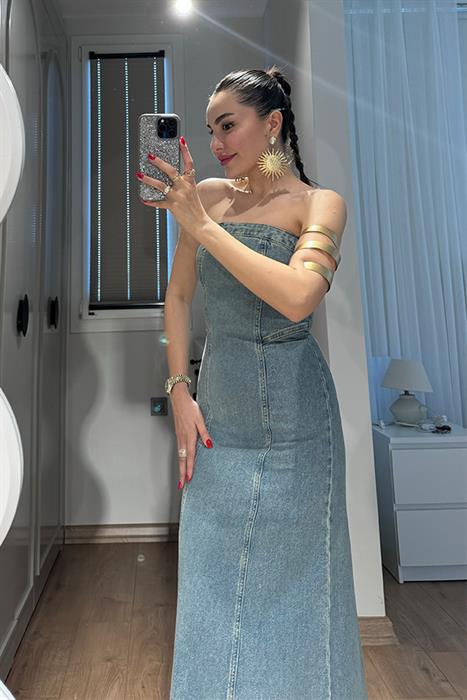 Keitha Straplez Orj Marka Denim Elbise