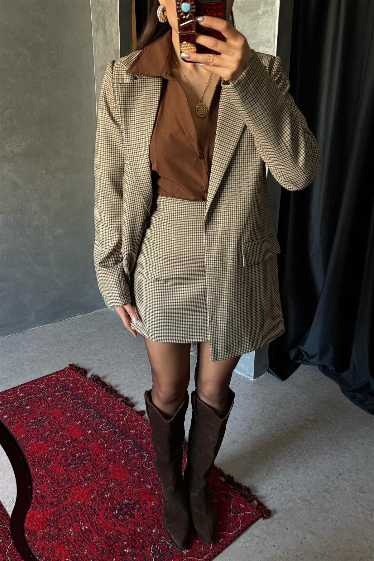 Kendall Desenli Blazer Etek Takım