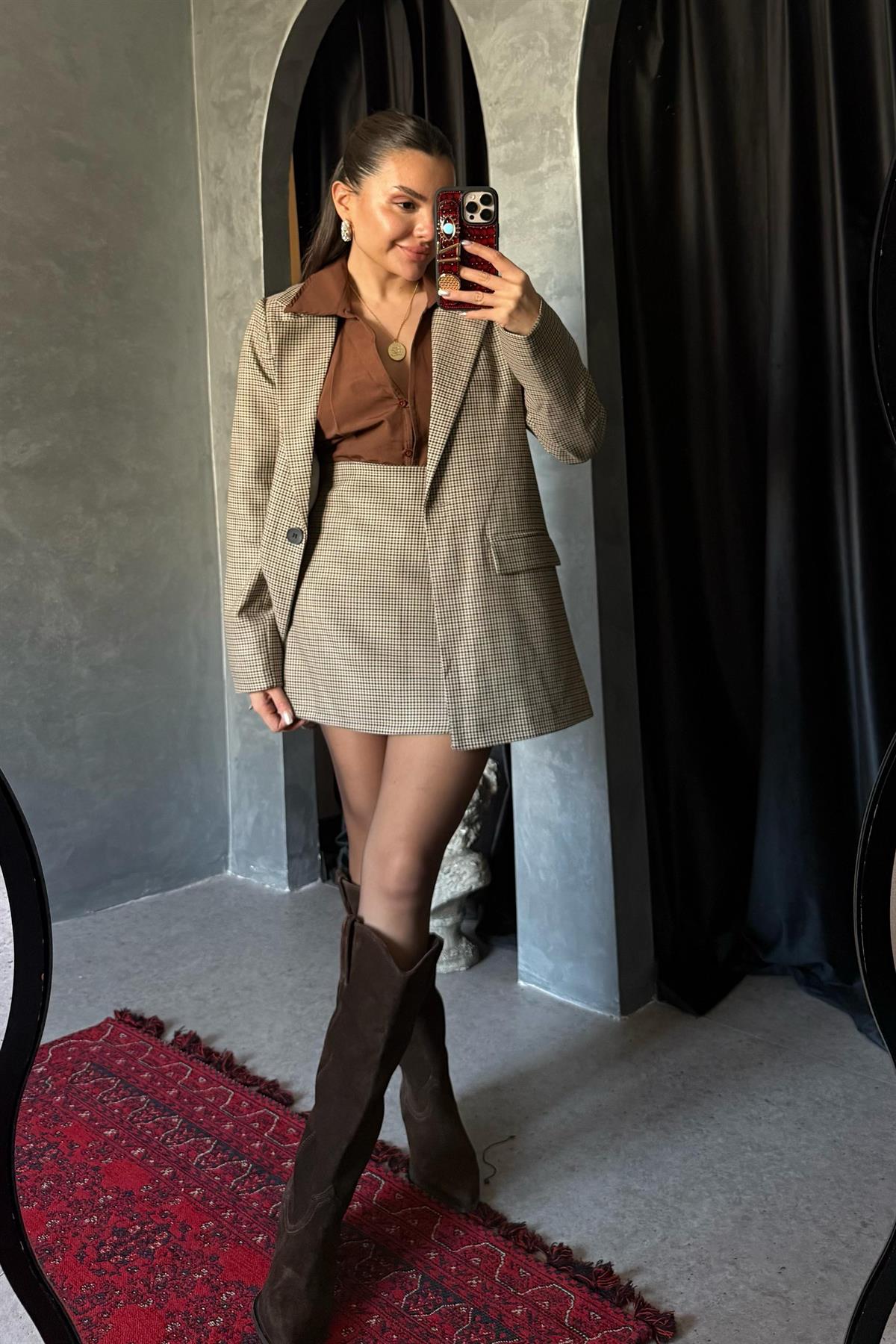 Kendall Desenli Blazer Etek Takım