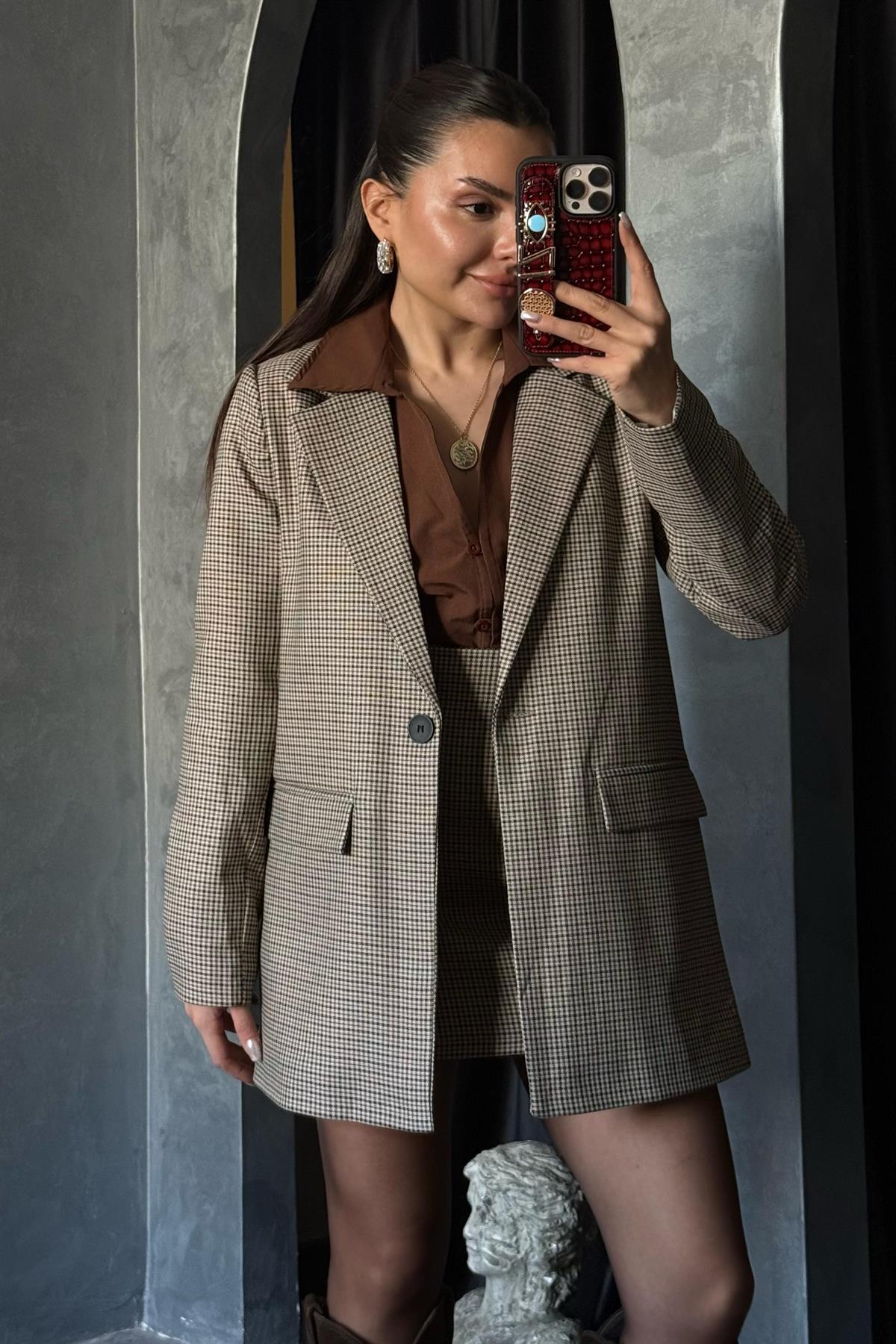 Kendall Desenli Blazer Etek Takım