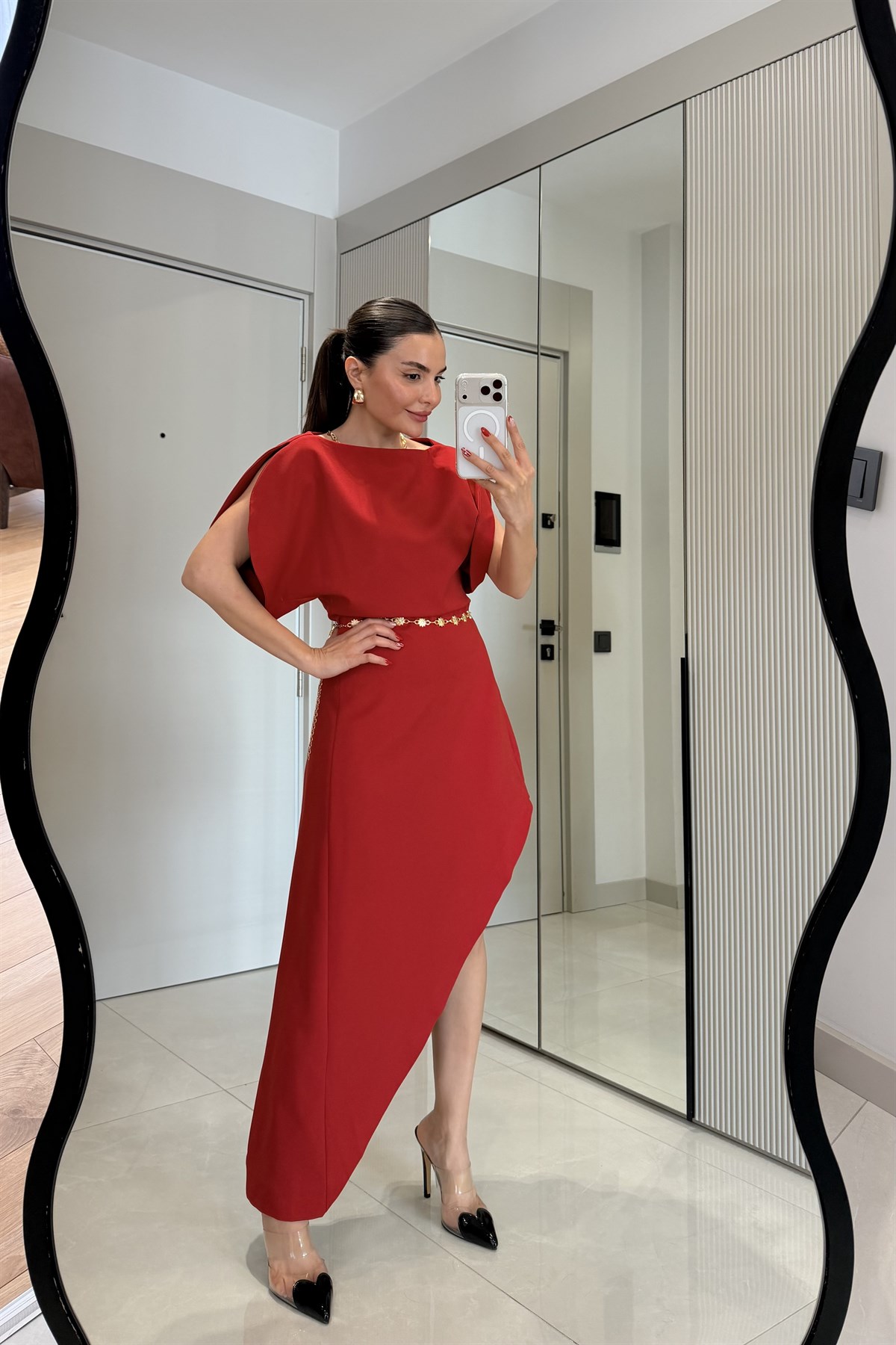 Kendall Kırmızı Premium Asimetrik Elbise