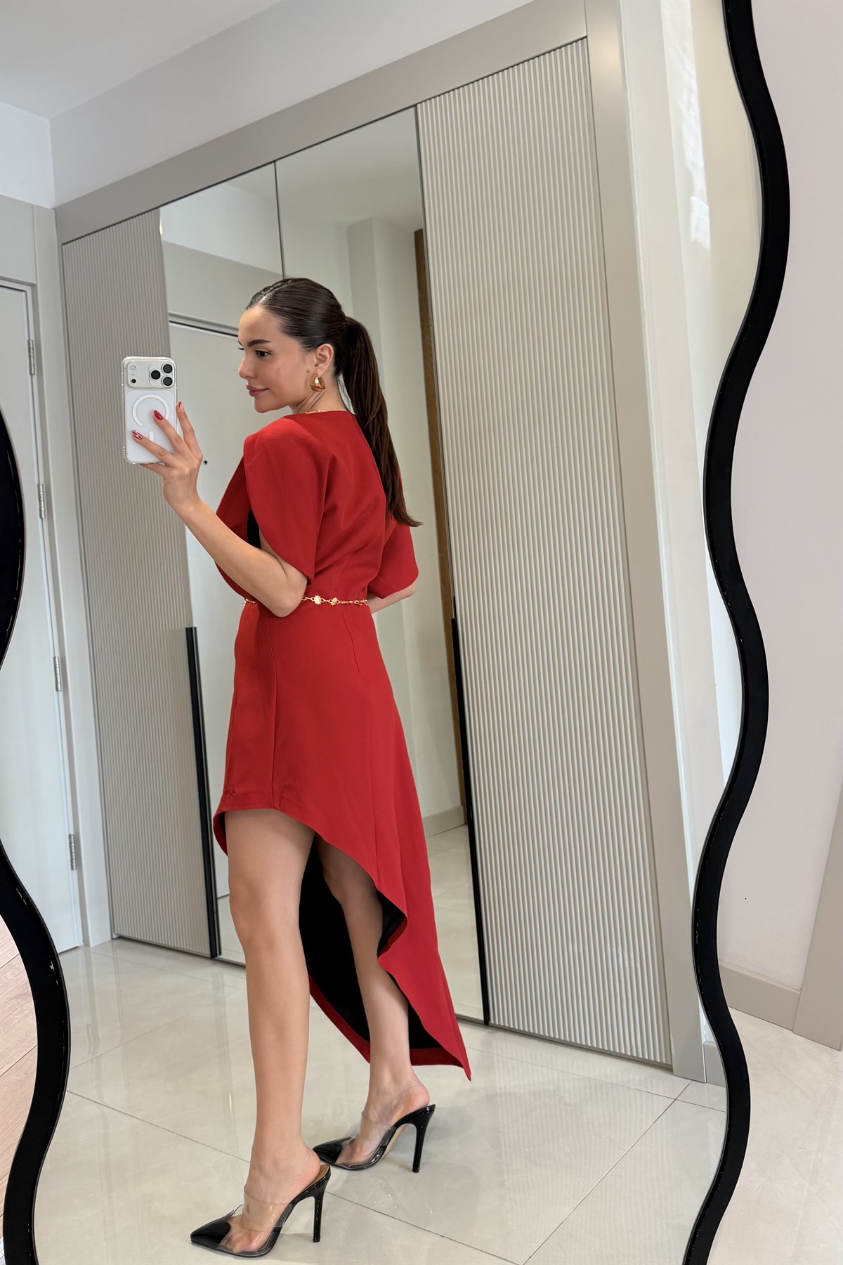 Kendall Kırmızı Premium Asimetrik Elbise